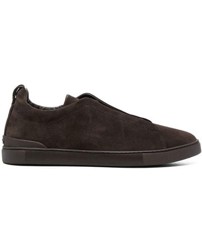 Zegna Sneakers low top triple stitchTM in suede - Marrone