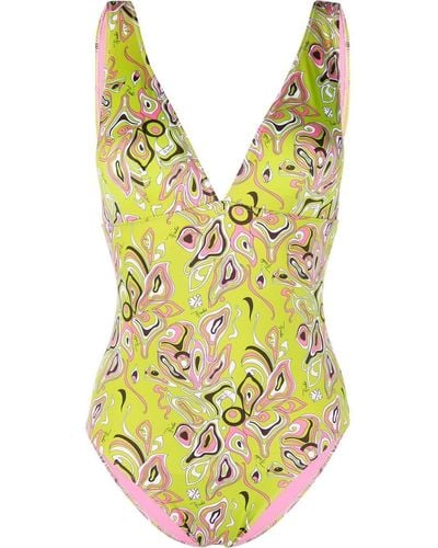 Emilio Pucci V-neck Embroidered Swimsuit - Green