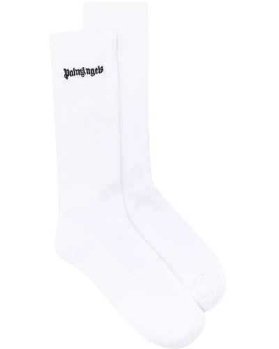 Palm Angels Logo-embroidered Cotton-blend Socks - White