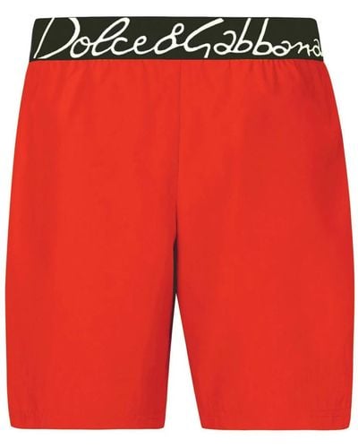 Dolce & Gabbana Boxer Mare Di Media Lunghezza In Nylon leggero Con Logo - Red