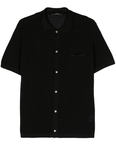 Tagliatore Semi-sheer Knitted Cotton Shirt - Black