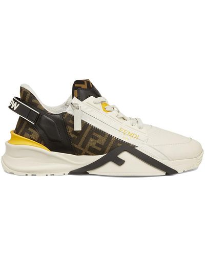 Fendi Flow Vitello Leather & Tonal Logo Jacquard Trainers - White