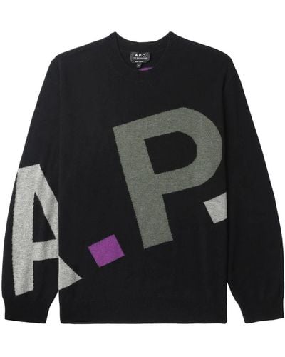 A.P.C. Logo-intarsia Merino-wool Sweater - Black