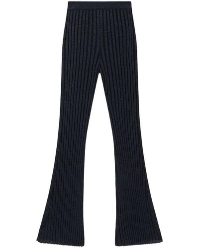 Stella McCartney Lurex Ribbed-knit Straight-leg Trousers - Blue