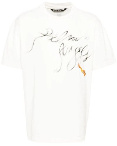 Palm Angels T-Shirt Foggy Con Stampa - Bianco