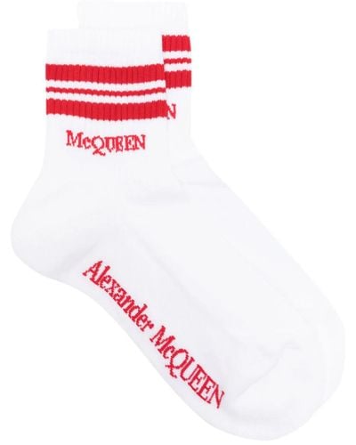 Alexander McQueen White Socks With Stripes And Logo