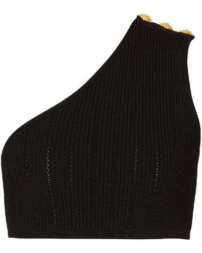 Balmain Asymmetric Knit Top - Black