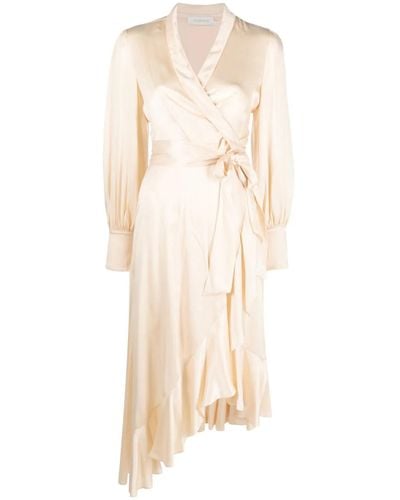 Zimmermann Neutral Wrap Design Silk Midi Dress - Women's - Silk - Natural