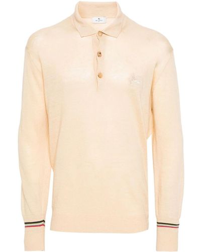 Etro Pegaso-embroidered Knitted Polo Shirt - Natural