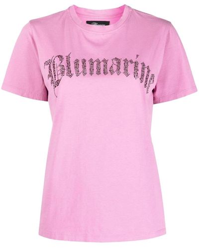 Blumarine Embellished-logo Cotton T-shirt - Pink