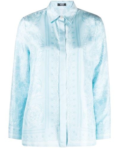 Versace Camicia Con Stampa Barocca - Blu