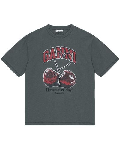 Ganni Future Gray Relaxed Cherry T-shirt