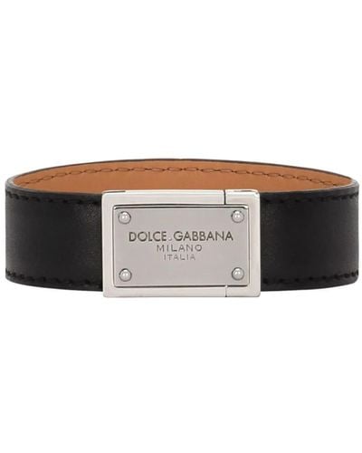 Dolce & Gabbana Bracciate In Vitello Con Targhetta Logata - Black