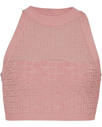 Balmain Top In Maglia Monogramma Pb Labirinto - Pink