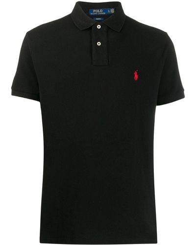 Polo Ralph Lauren Short-sleeved Logo-embroidered Custom-fit Cotton-piqué Polo Shirt - Black