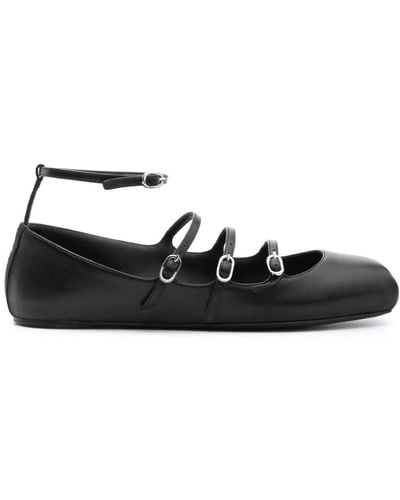 Alexander McQueen Buckled-straps Leather Ballerina Shoes - Black