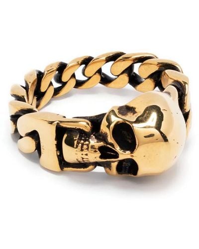 Alexander McQueen Gold Skull Chain Ring - Metallic