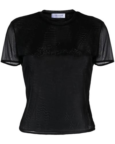 Blumarine T-shirt in tulle con logo - Nero