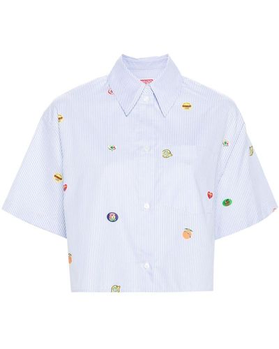 KENZO Fruit Stickers-print Striped Shirt - Blue