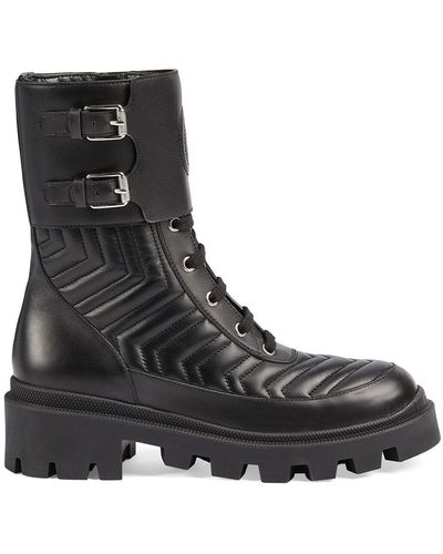 Gucci Frances Chevron-quilted Leather Heeled Biker Boots - Black