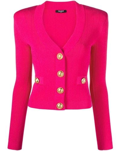 Balmain Knitted Cropped Cardigan - Pink