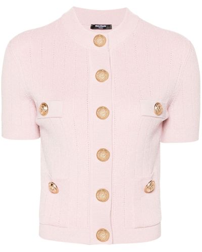 Balmain Cardigan In Maglia Con 4 Tasche - Pink