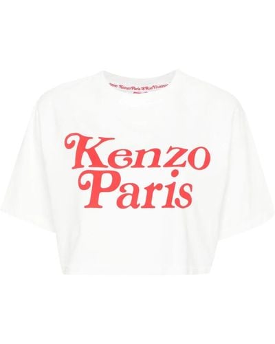 KENZO T-Shirt Crop Con Stampa - Rosso