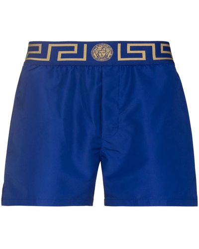 Versace Pantaloncini Da Mare Con Bordo Greca - Blue