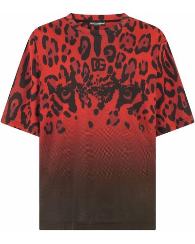 Dolce & Gabbana Leopard-print Logo-print T-shirt - Red