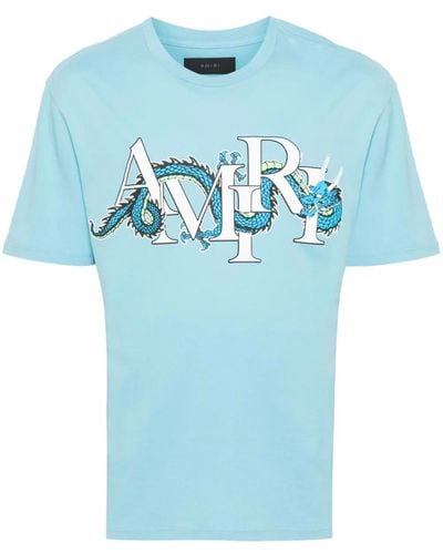 Amiri T-Shirt Con Stampa Logo E Drago - Blu