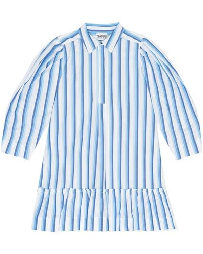 Ganni Striped Organic Cotton Shirtdress - Blue