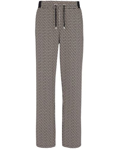 Balmain Pantaloni Con Monogramma Pb Labirinto - Grey