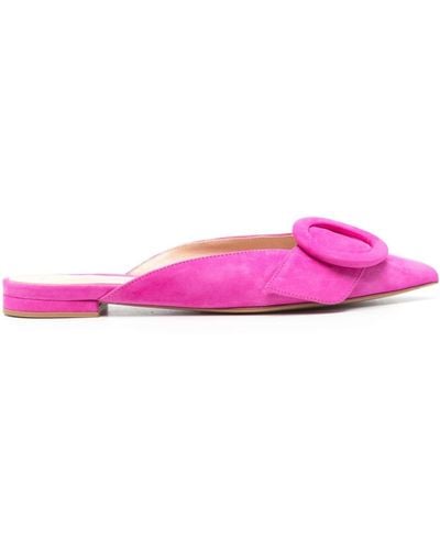 Gianvito Rossi Decorative-buckle Suede Mules - Pink