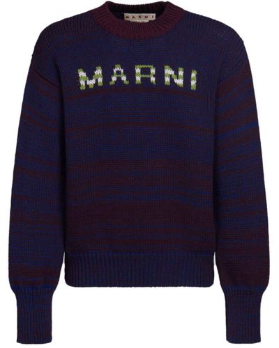 Marni Intarsia-knit Logo Virgin-wool Jumper - Blue