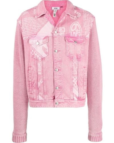 Gcds Knitted-sleeve Denim Jacket - Pink