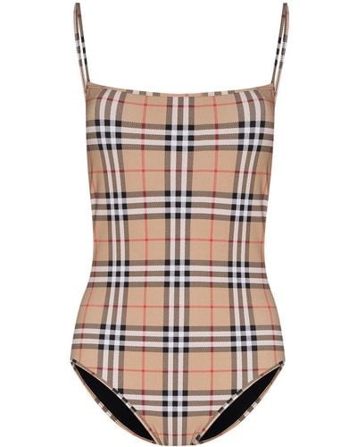 Burberry Checked Swimsuit - Natural