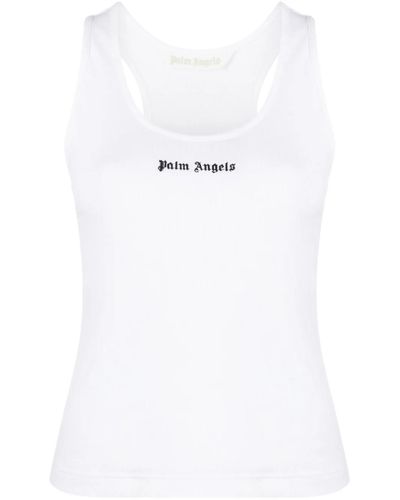Palm Angels Logo-print Ribbed Tank Top - White