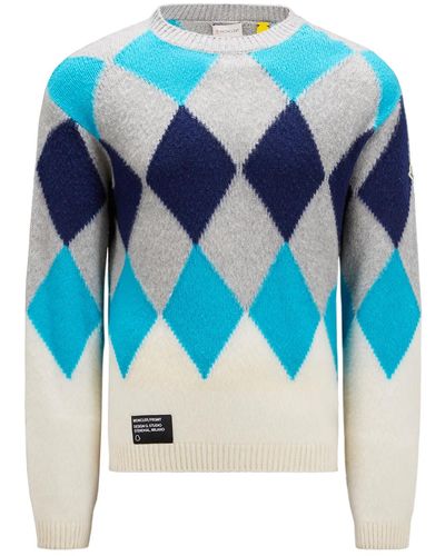 Moncler Genius Frgmt Argyle Wool And Cashmere Sweater - Blue