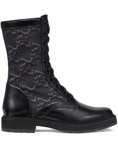 Fendi Ff Karligraphy Leather Combat Boots - Black
