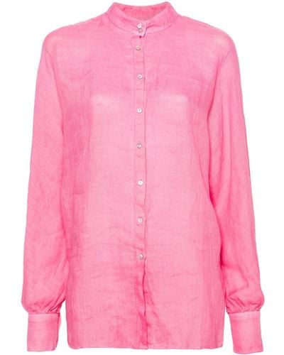 120% Lino Band-collar Linen Shirt - Pink