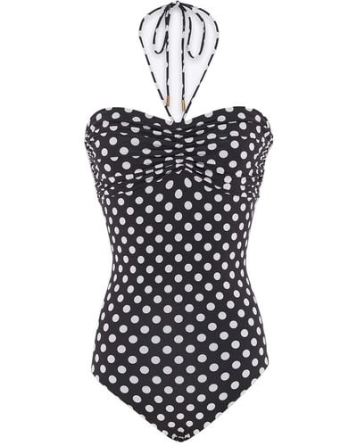 Saint Laurent Costume da bagno bustier a pois - Nero