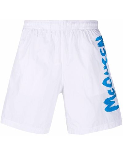 Alexander McQueen Shorts Da Mare Con Logo - White
