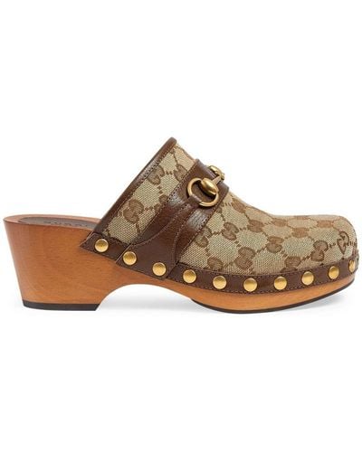 Gucci GG Canvas & Leather Clog - Brown