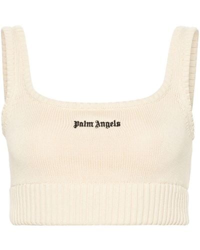 Palm Angels Top bianco senza maniche con logo - Neutro