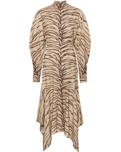 Stella McCartney Tiger-print Long-sleeve Maxi Dress - Natural