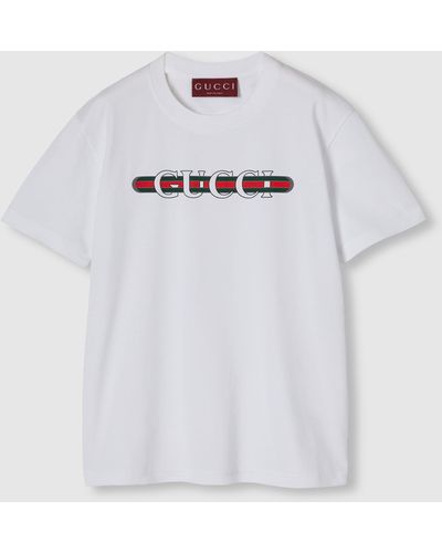 Gucci T-shirt In Jersey Di Cotone Stampato - White