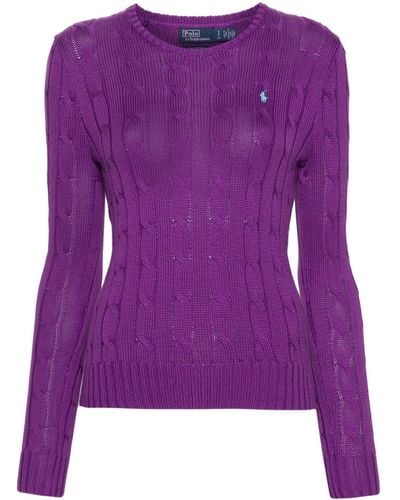 Polo Ralph Lauren Embroidered-logo Cable-knit Jumper - Purple