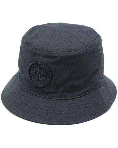Stone Island Logo Cotton Bucket Hat - Blue