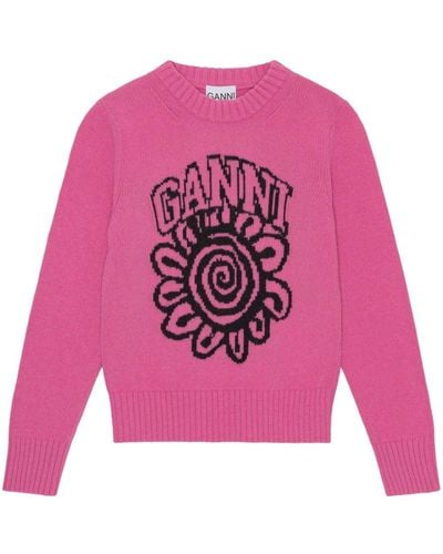 Ganni Wool Crewneck Sweater - Pink