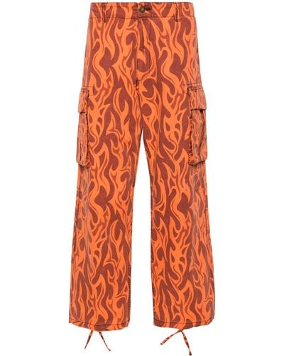 ERL Flame-print Cargo Pants - Orange